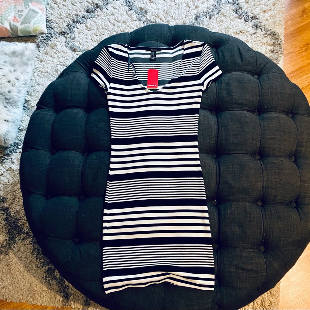 NWT Forever 21 black and cream striped dress